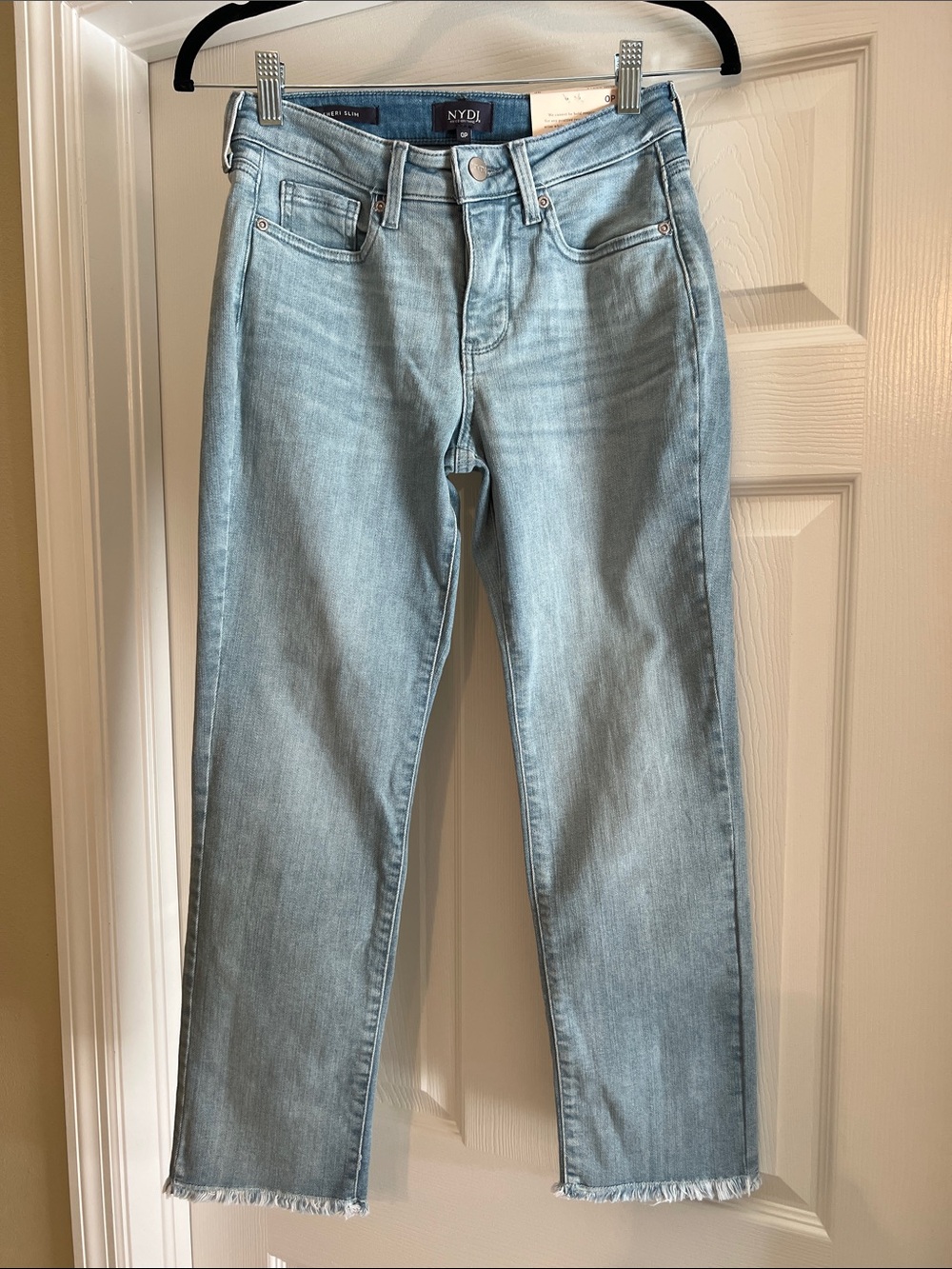 NYDJ Sheri Ankle Fray Hem High-Rise Straight Faded Jeans 0P